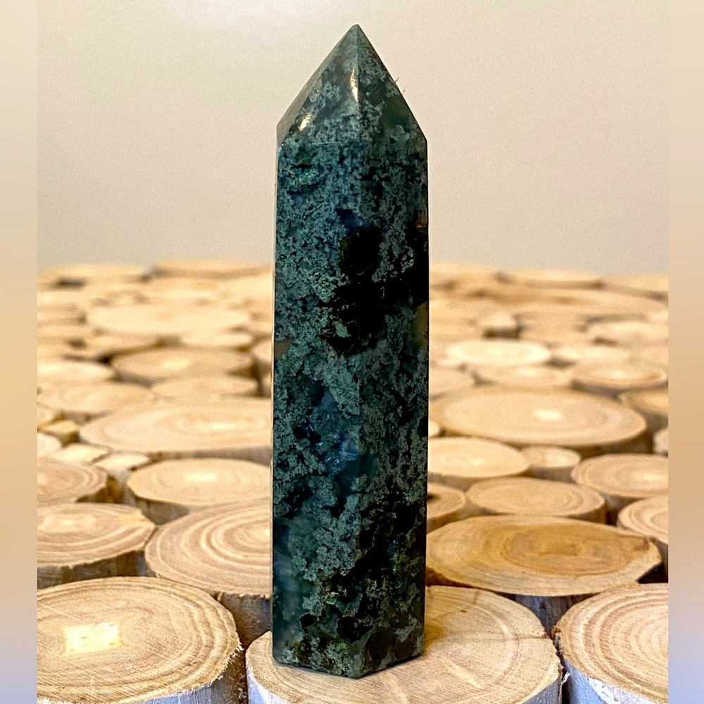 Moss agate druzy tower - natural crystals
